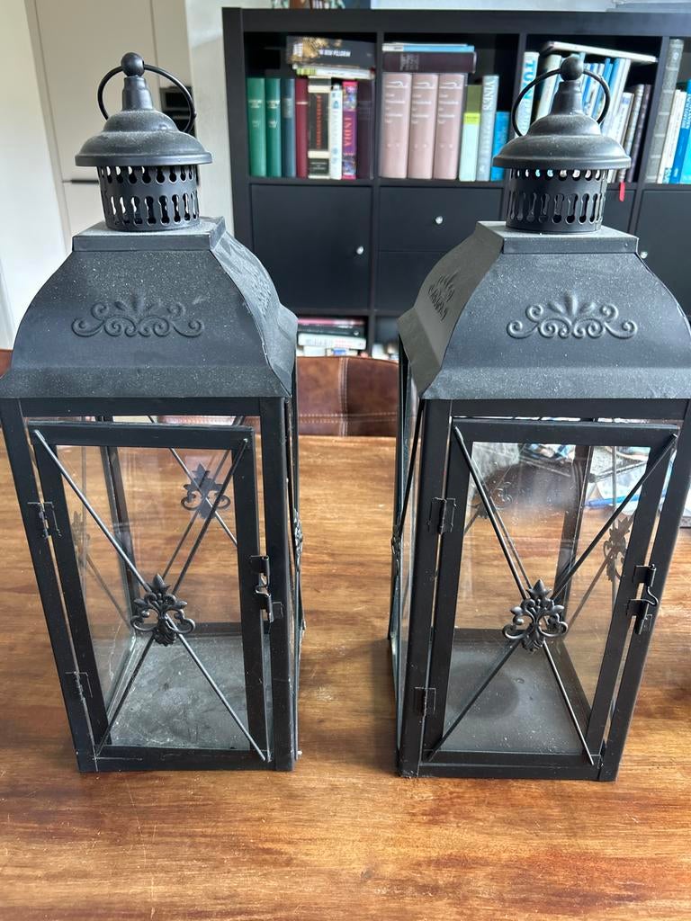 Set van 2 metalen kandelaars - 17x17 cm, hoogte 25 cm, Ophalen, Gebruikt, Zwart, Metaal