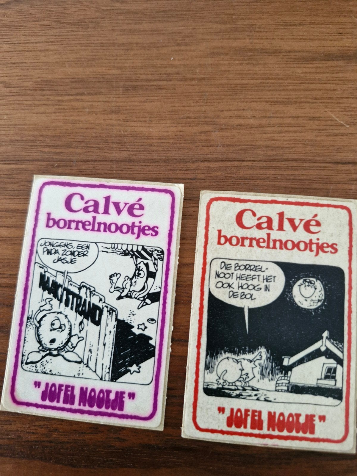 9449 Calvé Borrelnootjes Jofel Nootje Stickers - Vintage, Ophalen of Verzenden, Gebruikt, Merk