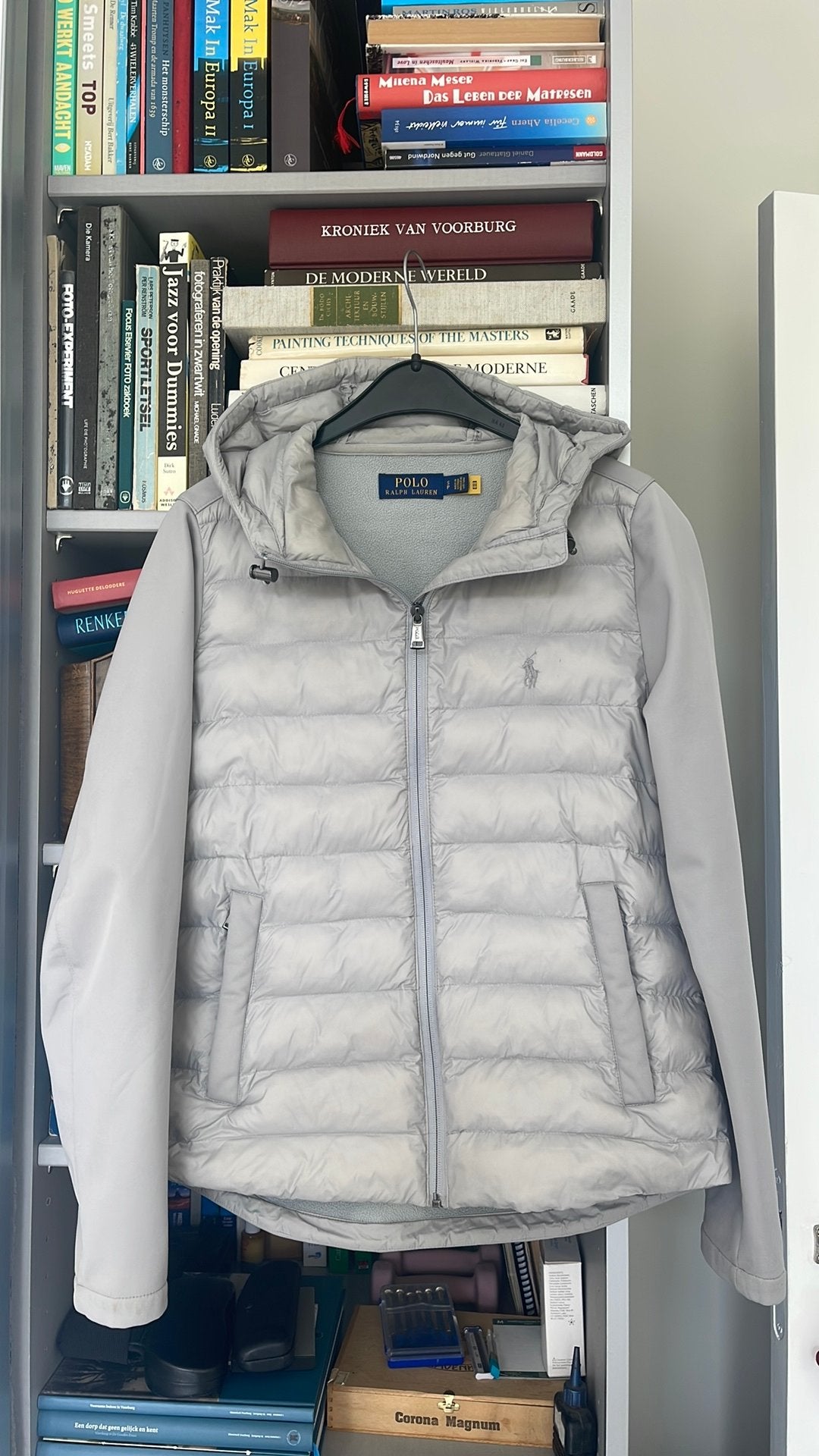 Ralph Lauren ~ muisgrijs ~ puffer ~ jas ~ capuchon~ maat S, Kleding | Dames, Ophalen of Verzenden, Gedragen, Maat 36 (S), Grijs