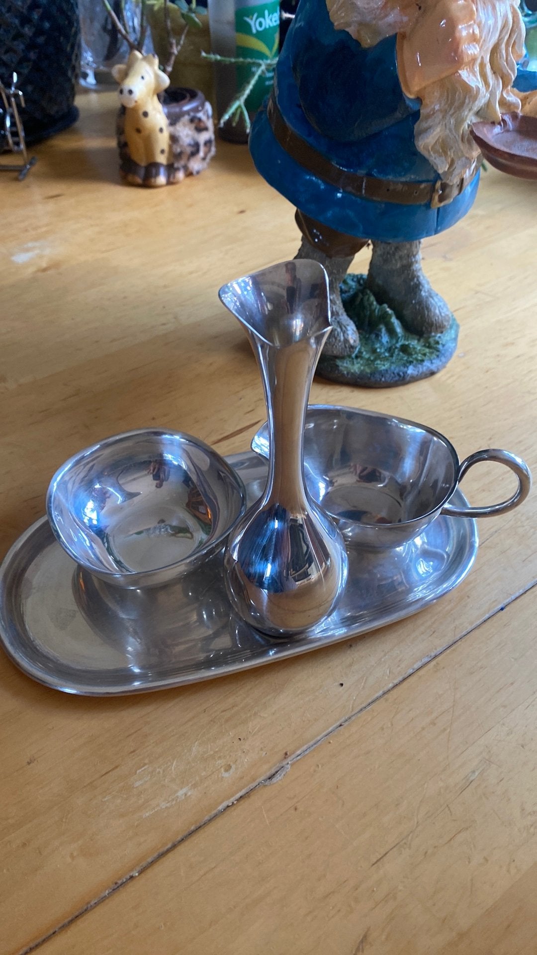 Vintage Zilverkleurige Sauskom en Suikerpot op Dienblad, Ophalen, Zilver