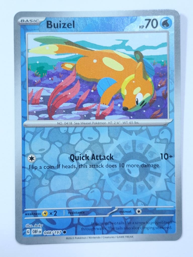Pokémon - Obsidian Flames - Buizel - 048/197 - Reverse Holo, Verzenden, Zo goed als nieuw, Losse kaart, Foil