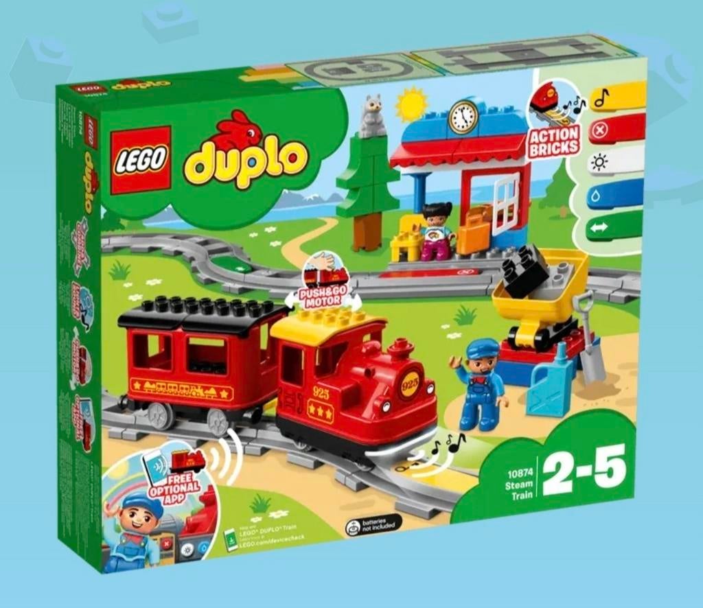 Lego Duplo Stoomtrein 10874 met rails en motor, Ophalen, Gebruikt, Overige thema's, Compleet