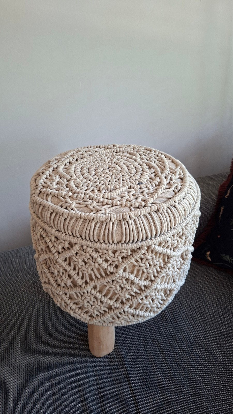 krukje met gevlochten touw, Ophalen, Zo goed als nieuw, Hout