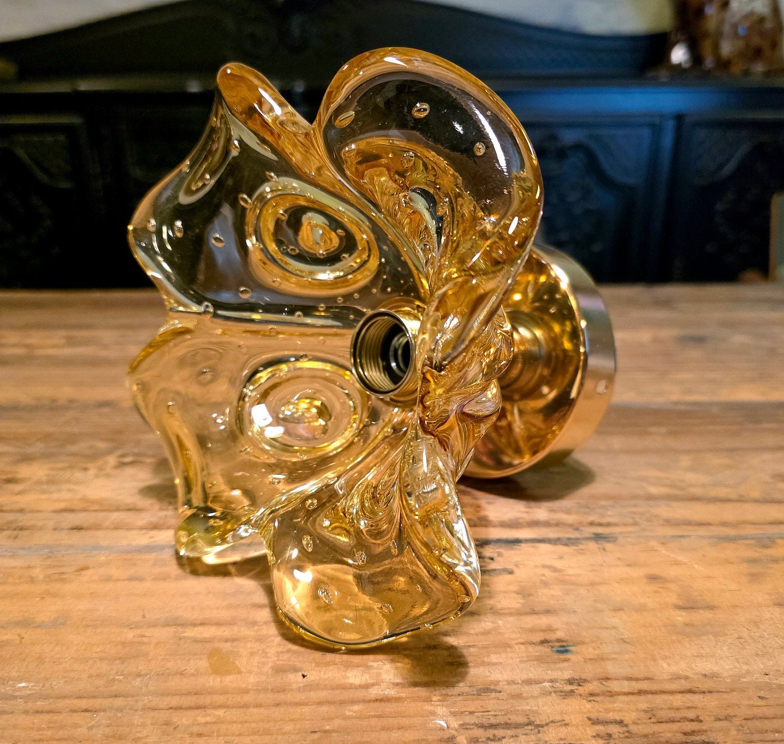 Vintage Murano glazen wandlamp. Vier stuks beschikbaar., Ophalen of Verzenden, Zo goed als nieuw, E14 (klein), Goud
