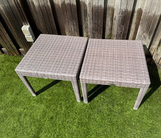 2x Brandon Casual Living Wicker bijzettafels, Tuin en Terras, Tuintafels, Ophalen, Gebruikt, Vierkant, Wicker