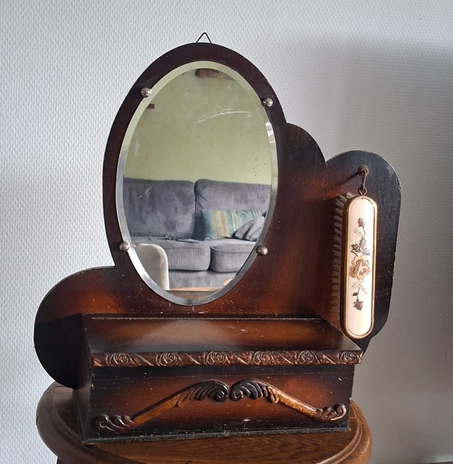 antiek hal spiegeltje, Antiek en Kunst, Ophalen, Rechthoekig, Minder dan 50 cm
