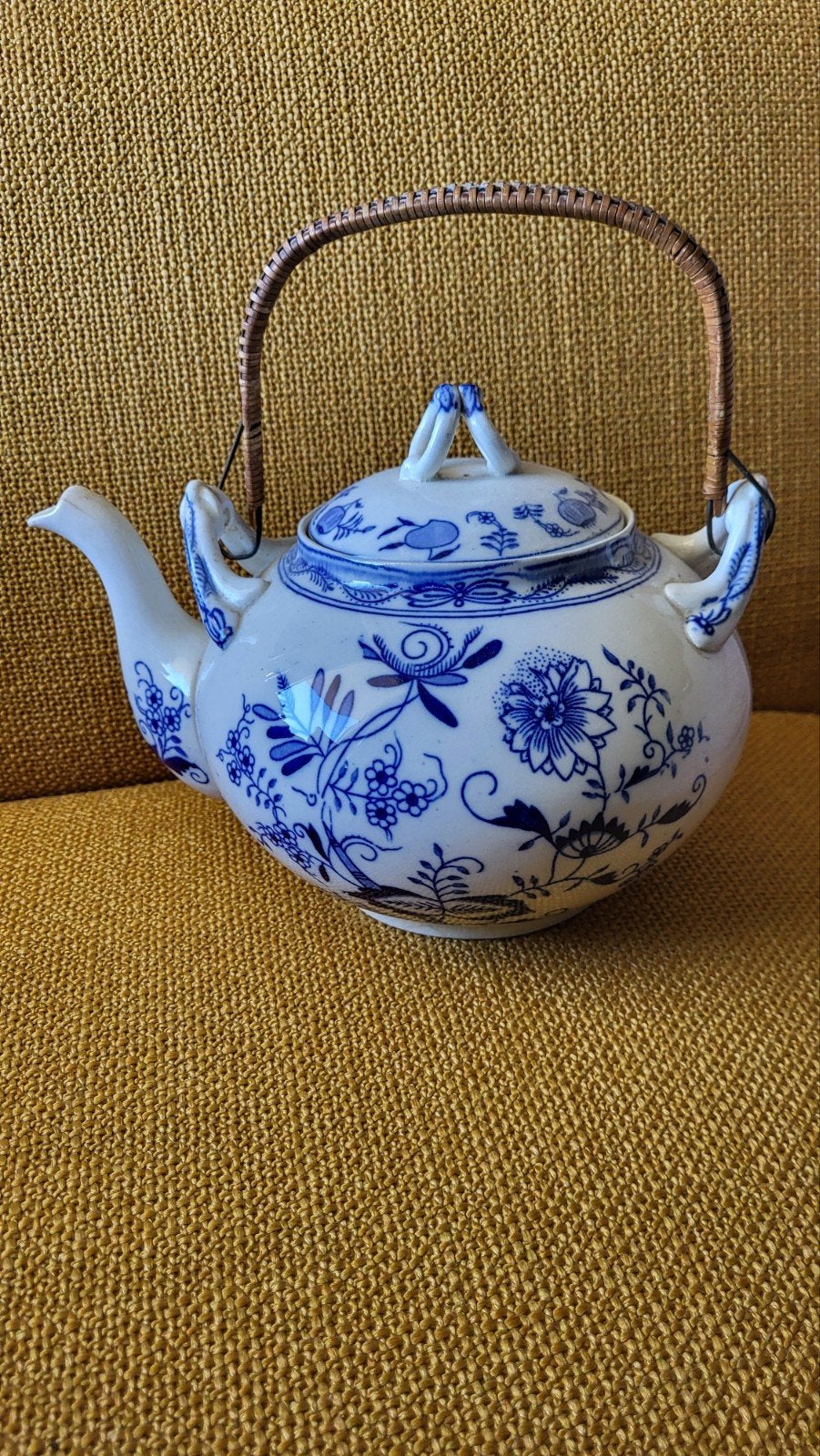 Handgeschilderde theepot, Delfts blauw stijl, goed gebruikt, Ophalen