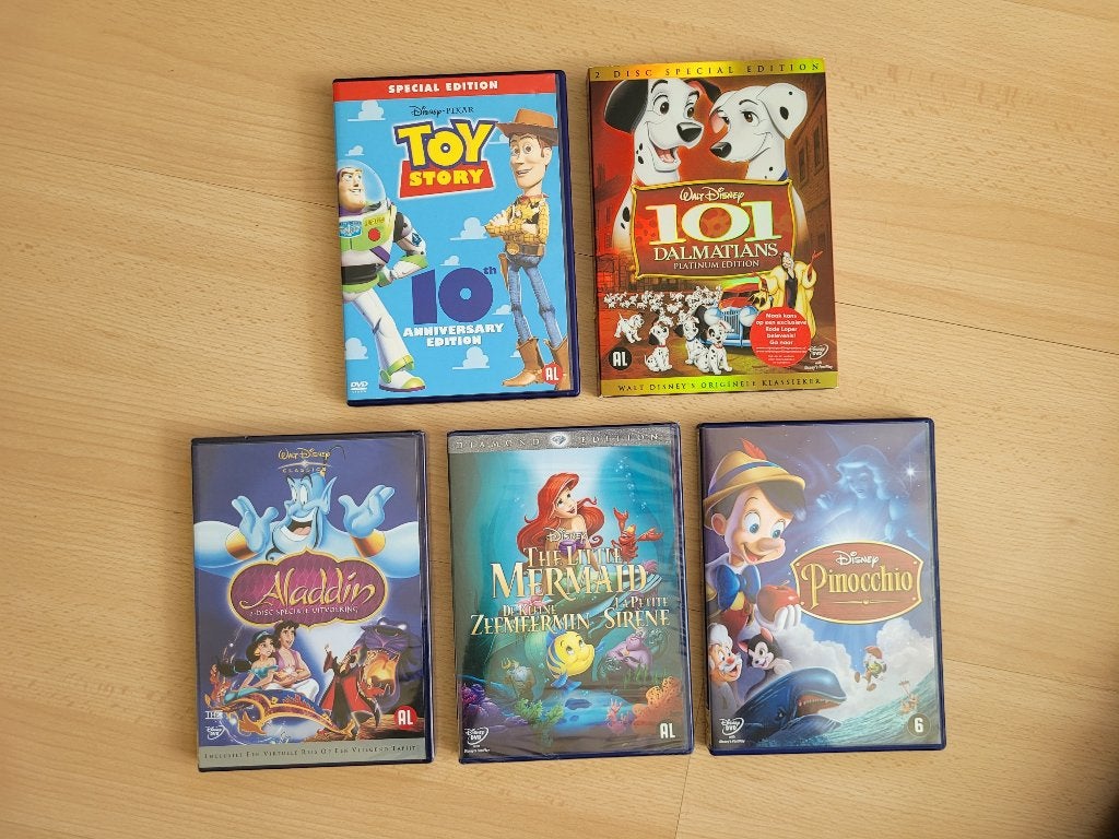 Dvd Disney Pinokkio Aladdin Toy Story Zeemeermin Dalmatiërs, Portugees, Tekenfilm, Alle leeftijden, Overige soorten
