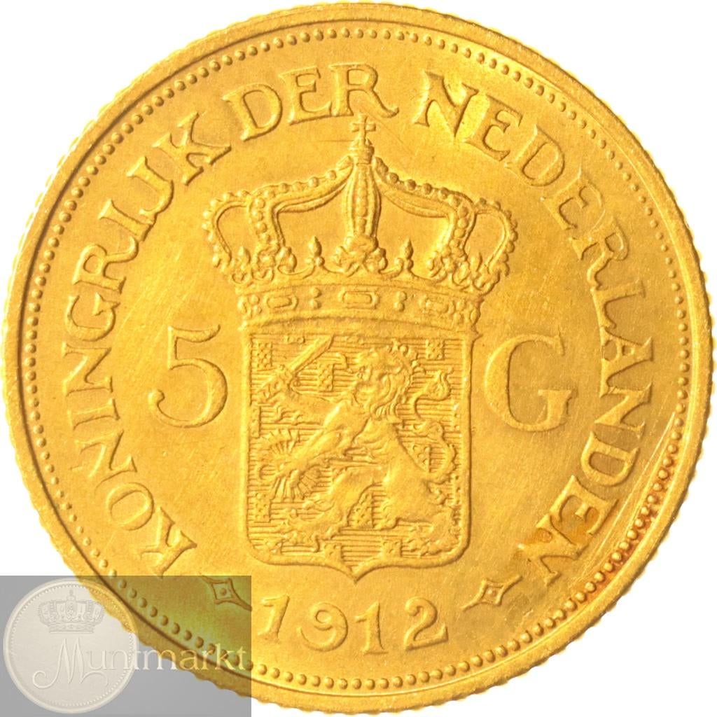 Nederland - 5 gulden / gouden vijfje 1912 Wilhelmina #5, Postzegels en Munten, Munten | Nederland, 5 gulden, Koningin Wilhelmina