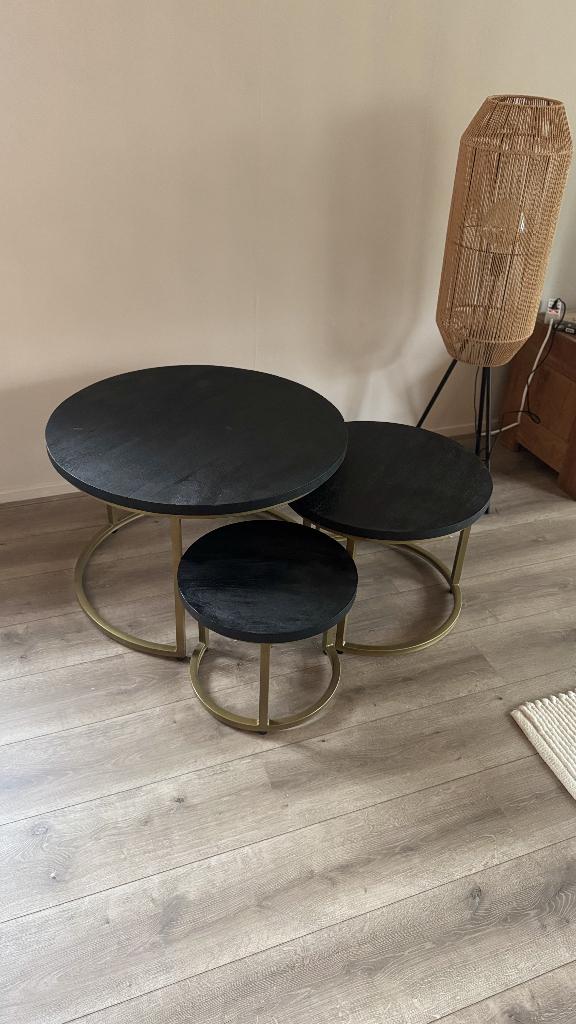 Set van 3 salontafels – chroom poten – Ø75/50/40, Huis en Inrichting, Tafels | Salontafels, Zo goed als nieuw, Minder dan 50 cm