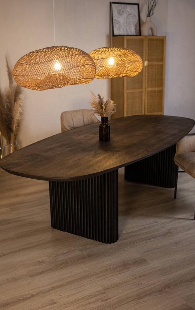 Eiken eettafel boomstamtafel Deens Ovaal Japandi 180-300cm, Huis en Inrichting, Tafels | Eettafels, 100 tot 150 cm, Eikenhout