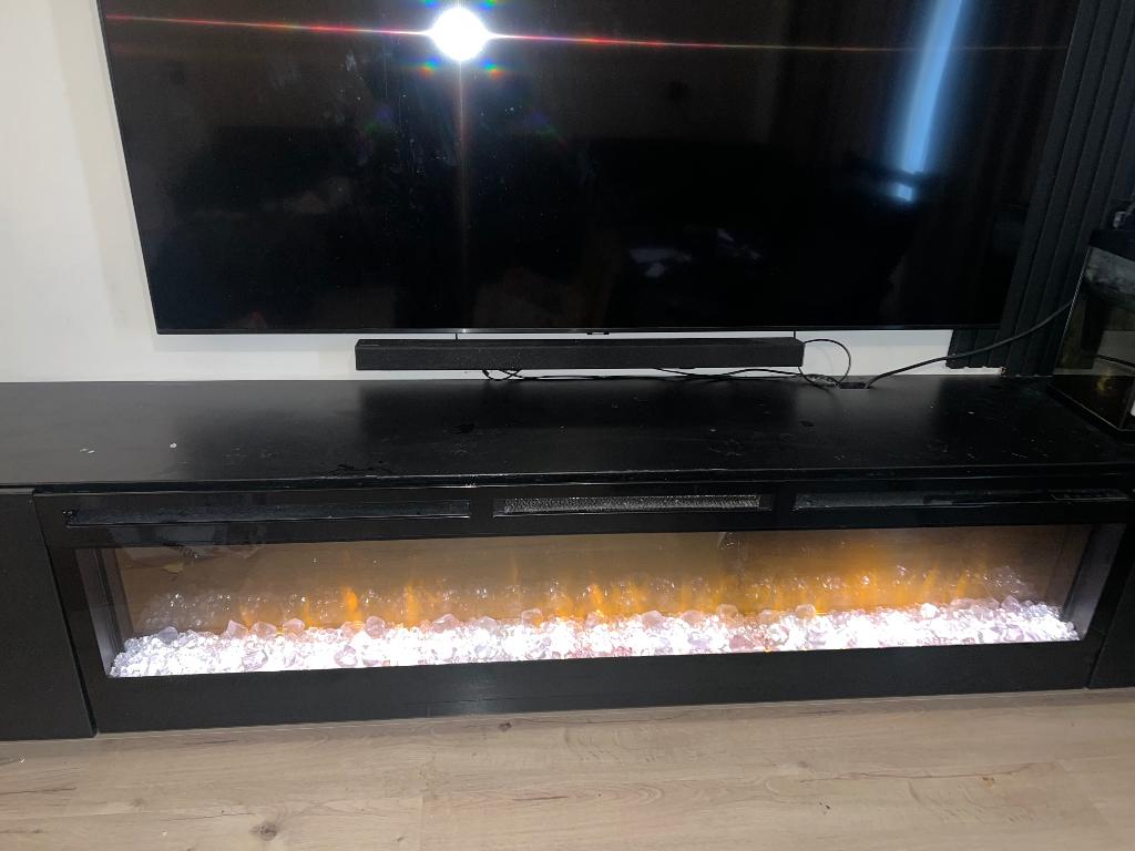 Tv meubel met elektrische haard, Ophalen, Gebruikt, Glas, 200 cm of meer