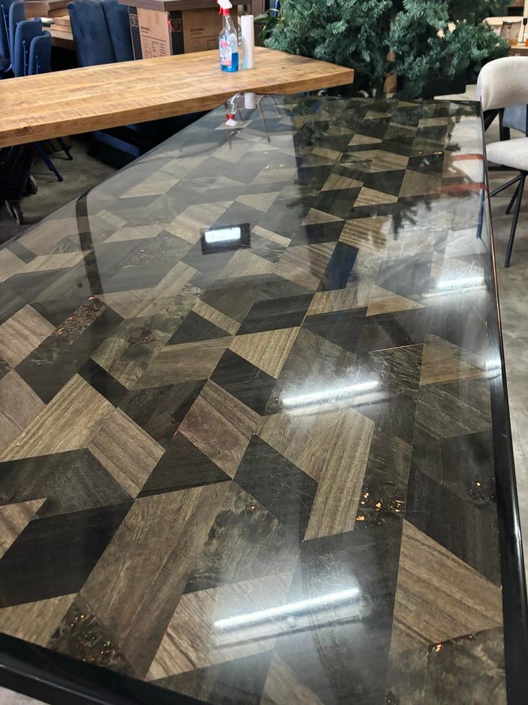 Epoxy Eettafel 220x96cm - Arte Timber Formation, Ophalen, Eikenhout, 50 tot 100 cm, Vijf personen of meer