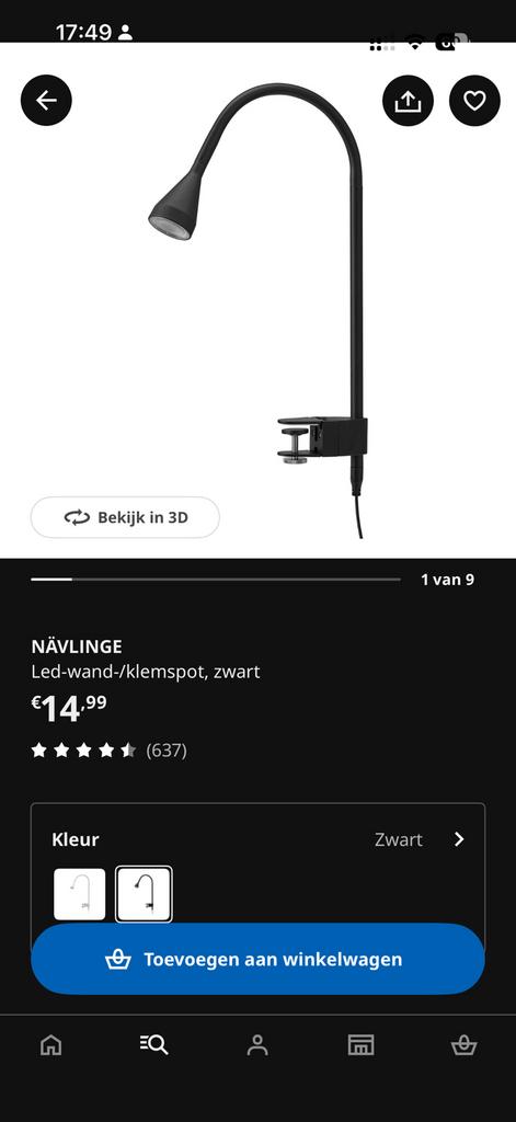 Navlinge klemspot IKEA, Ophalen of Verzenden, Zo goed als nieuw, Metaal of Aluminium