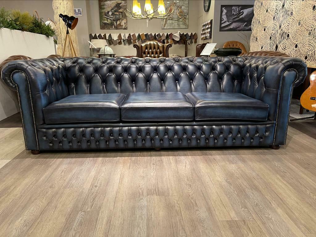 NIEUW Birmingham XL chesterfield 4 zits bank Jeans Blauw, Ophalen of Verzenden, Nieuw, 75 tot 100 cm