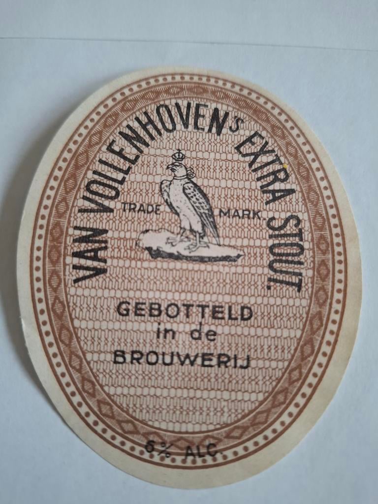 Etiket brouwerij van Vollenhoven extra stout, Verzamelen, Biermerken, Ophalen of Verzenden, Gebruikt, Glas of Glazen, Overige merken