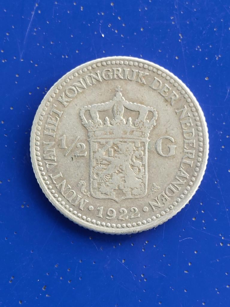 Zilveren halve gulden 1922 - Wilhelmina, Postzegels en Munten, Munten | Nederland, ½ gulden, Zilver, Ophalen of Verzenden, Koningin Wilhelmina