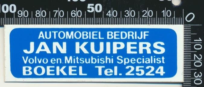 Sticker: Automobiel Jan Kuipers - Volvo Mitsubishi - Boekel, Verzamelen, Stickers, Ophalen of Verzenden, Zo goed als nieuw, Auto of Motor
