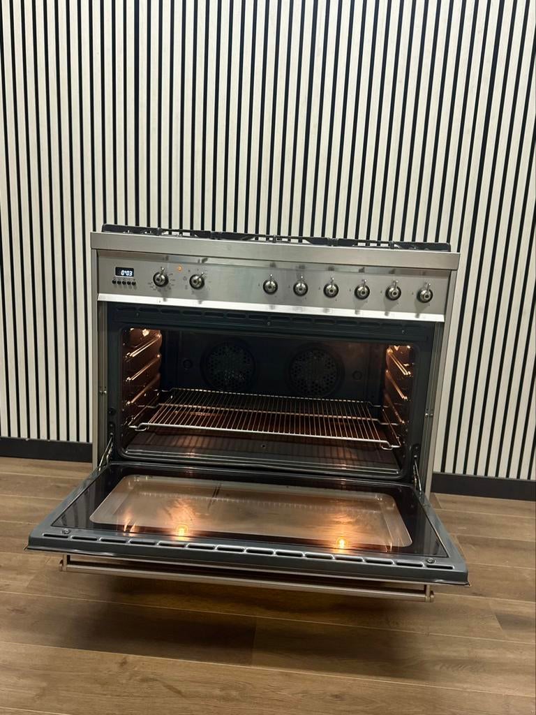 Luxe Smeg RVS 6 pits multifunctionele oven 90 cm, Witgoed en Apparatuur, Fornuizen, 60 cm of meer, Grill, Ophalen of Verzenden