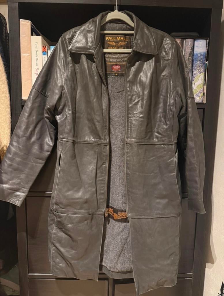 Gevoerde donkergrijze Pall Mall leren jas(maat M valt als S), Kleding | Dames, Ophalen of Verzenden, Zo goed als nieuw, Maat 38/40 (M)