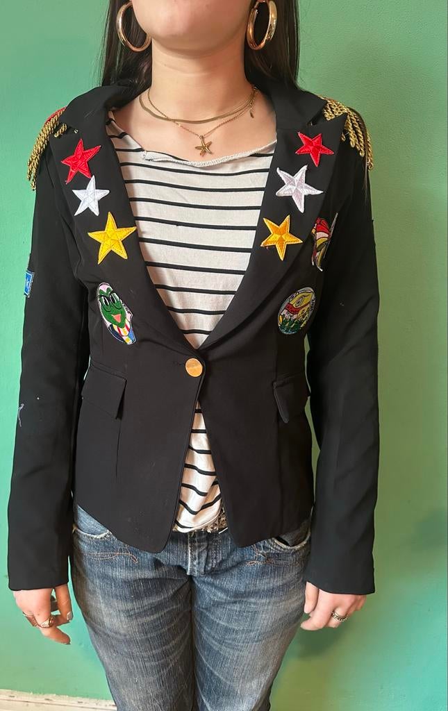 Oeteldonk Jasje met Emblemen - Maat S, Carnaval, Ophalen of Verzenden, Zo goed als nieuw, Kleding