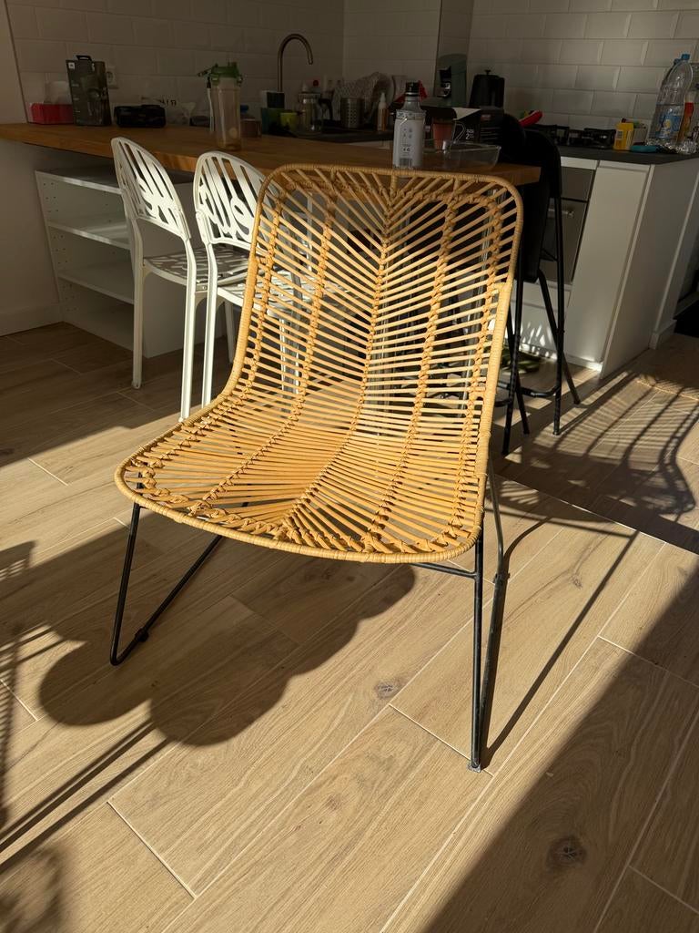 Rotan Stoel met Metalen Poten van De Troubadour, Ophalen, Gebruikt, Bruin, Metaal