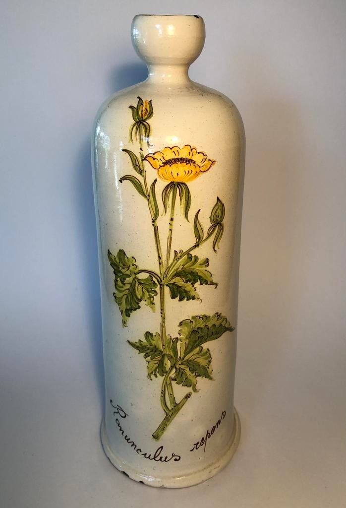 Prachtige aardewerken sierfles, vaas met botanische opdruk, Antiek en Kunst, Antiek | Vazen, Verzenden