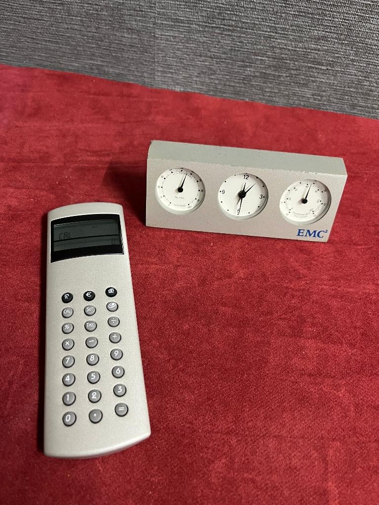 Vintage RVS bureau accessoires weerstation + euro calculator, Ophalen of Verzenden, Gebruikt