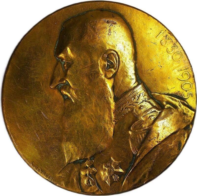 Leopold II - 75 Jaar Onafhankelijk door G. Devreese, Postzegels en Munten, Penningen en Medailles, Ophalen of Verzenden, Brons