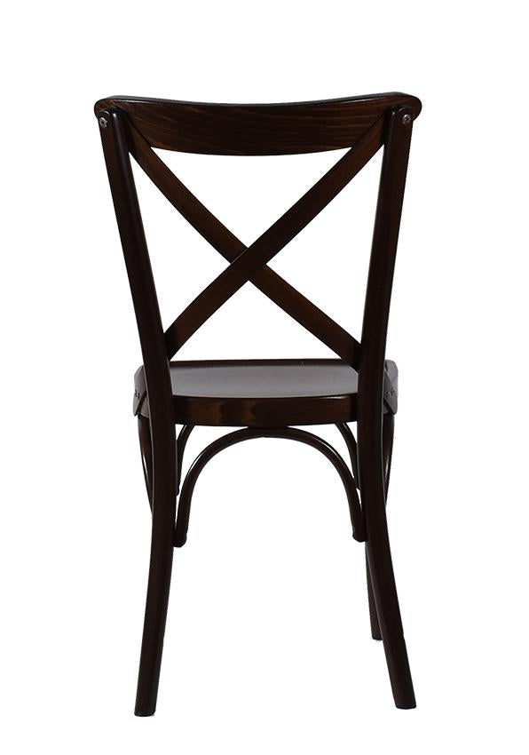 Houten café stoel met gekruiste rugleuning donkerbruin, Bruin, Nieuw, Ophalen of Verzenden, Vijf, Zes of meer stoelen
