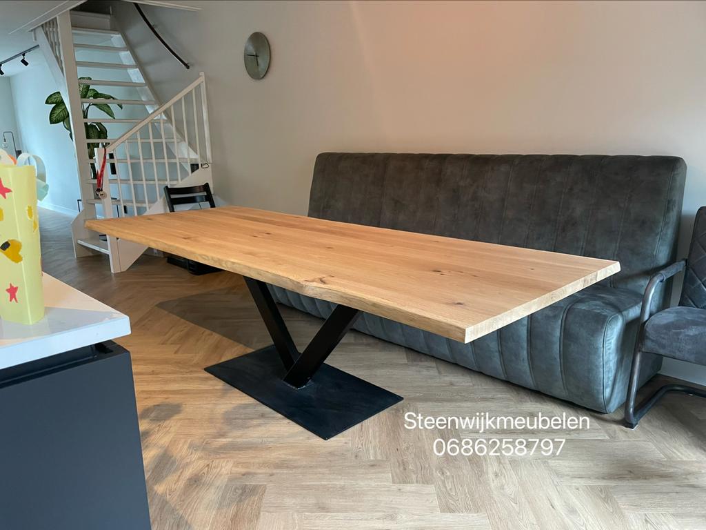 Eiken tafel boomstamtafel deens ovale rond snelle levering, 100 tot 150 cm, Ophalen of Verzenden, Vijf personen of meer, Eikenhout
