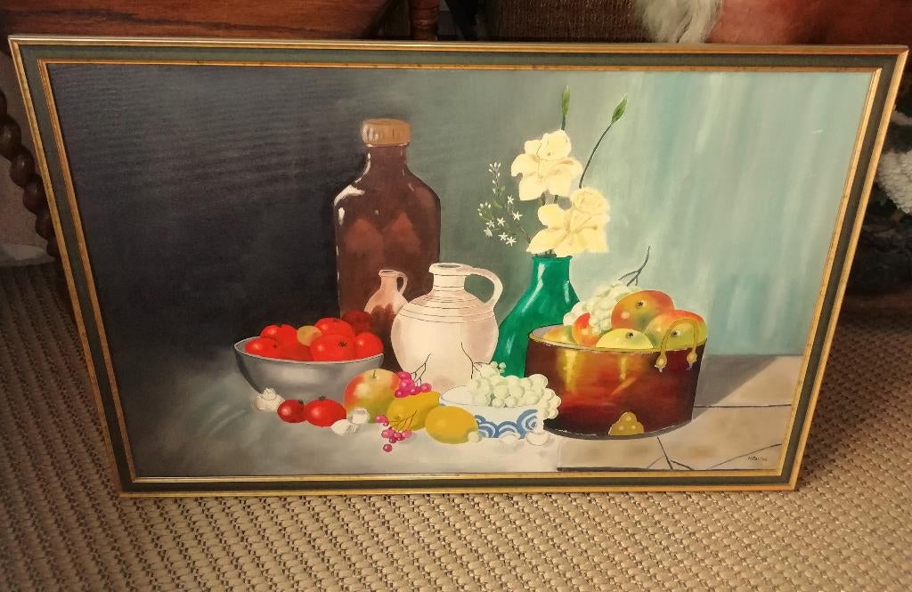Klassiek schilderij 85 x 54 cm N. Baltus stilleven., Ophalen of Verzenden