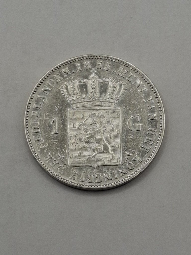 Zilveren 1 Gulden 1855 Willem III – (Zeer Fraai / Prachtig), 1 gulden, Koning Willem III, Zilver, Ophalen of Verzenden