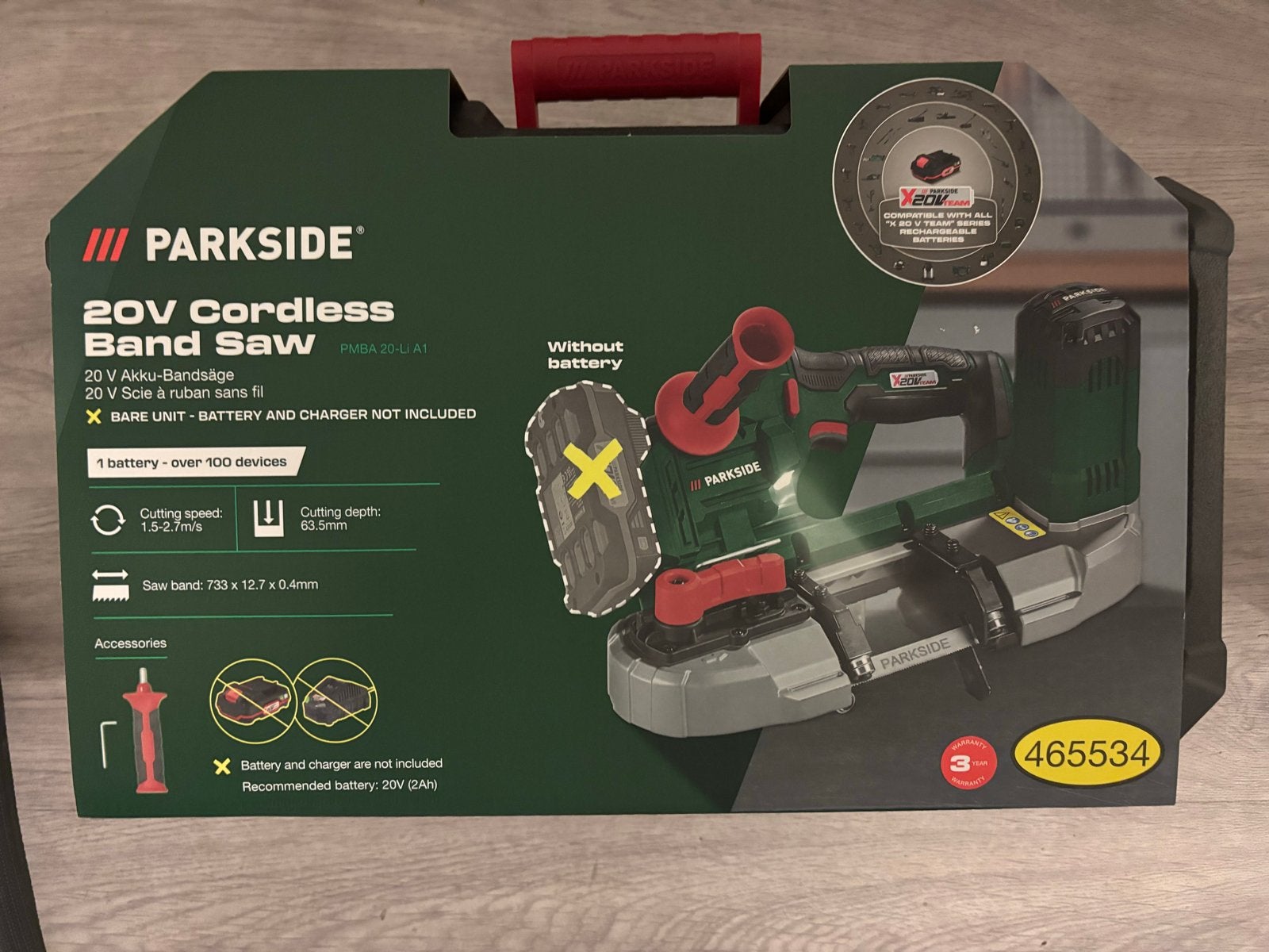 Parkside Accu-bandzaag - Nieuw in doos, Ophalen, Nieuw, 30 tot 70 mm, Lintzaag