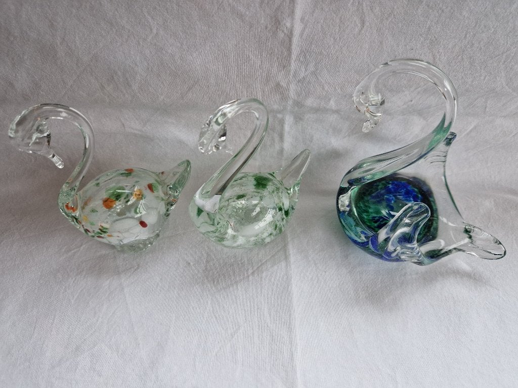 3 vintage glazen zwanen., Ophalen of Verzenden, Zo goed als nieuw, Dier