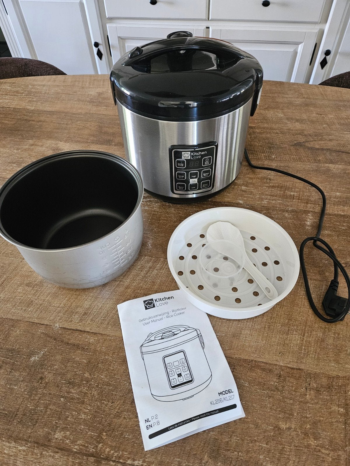 Kitchen Love Rijstkoker 1.8L - RVS met stoomfunctie, Ophalen of Verzenden, Vaatwasmachinebestendig, Zo goed als nieuw