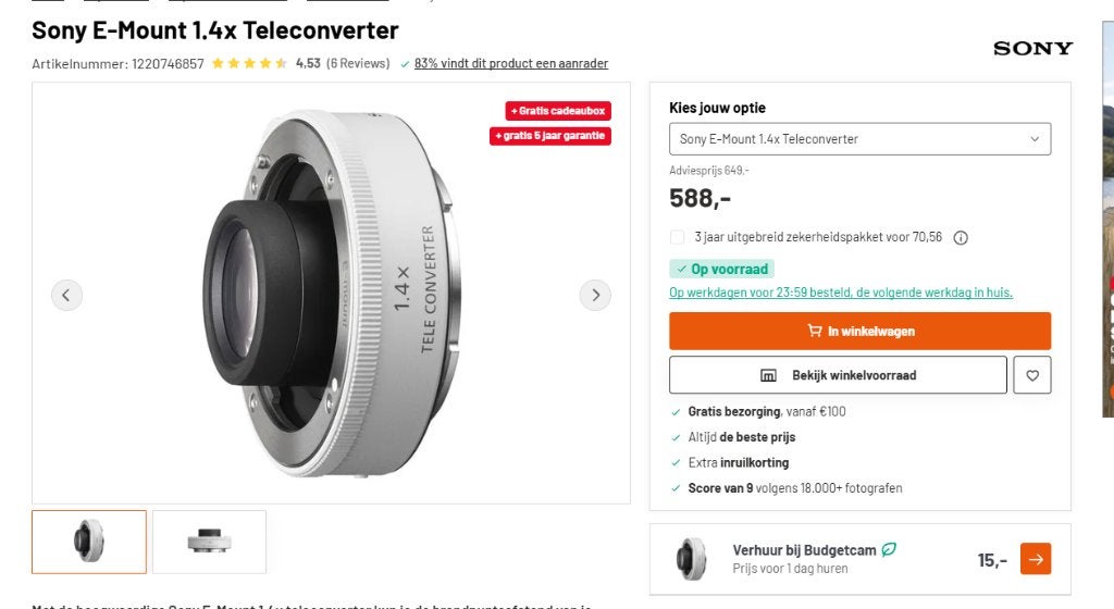 Sony E-Mount 1.4x Teleconverter, Ophalen of Verzenden, Toebehoren