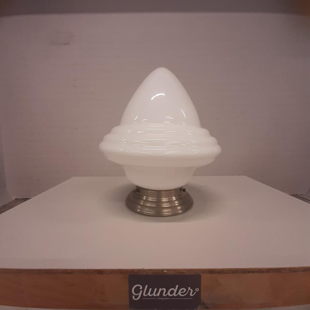 Gispen Plafondlamp 'Eikel' / 'Bromtol' Art Deco Opaalglas, Ophalen