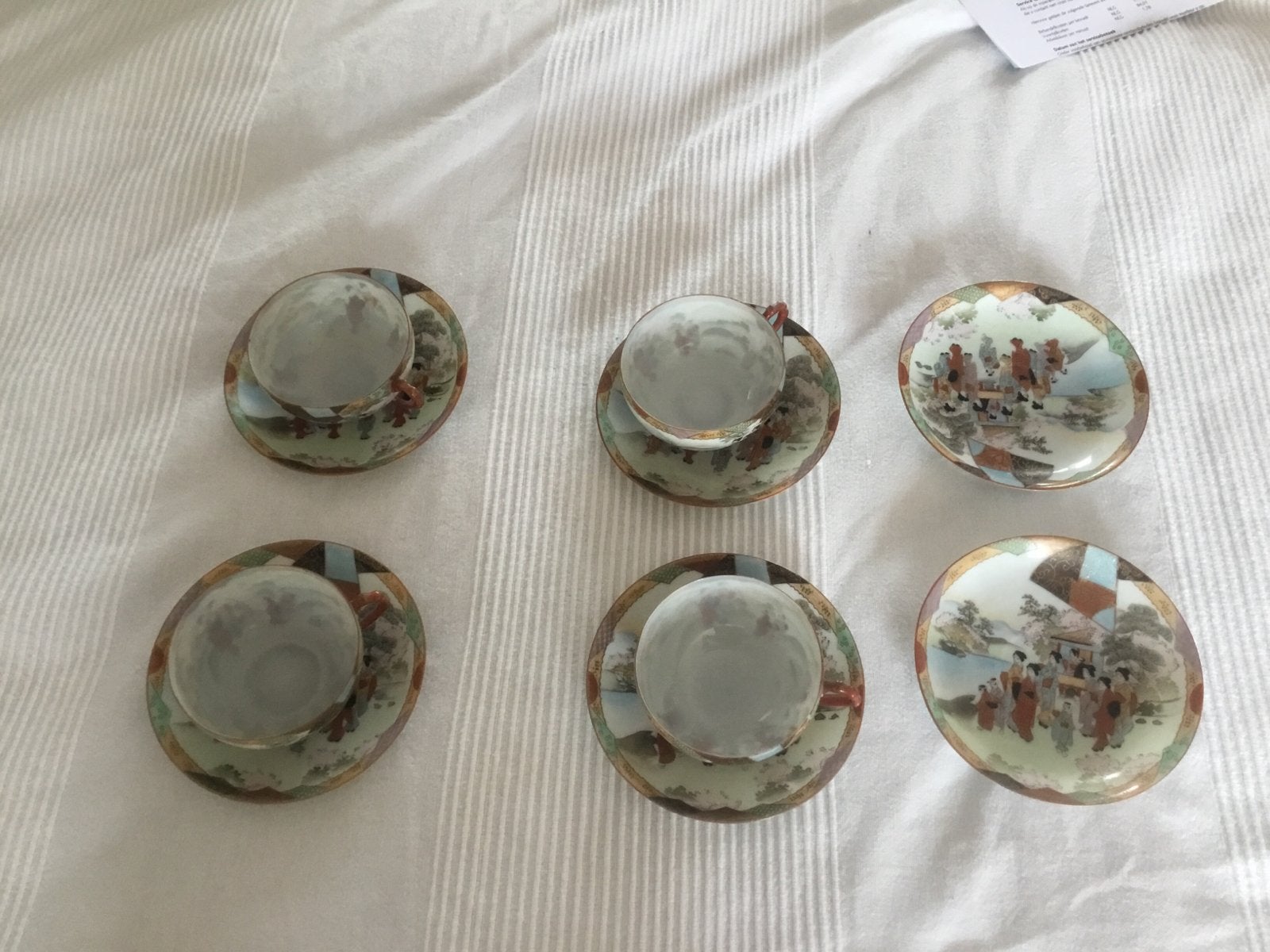 Set van 4 antieke Japanse eierschaal porseleinen kopjes + 2, Ophalen of Verzenden