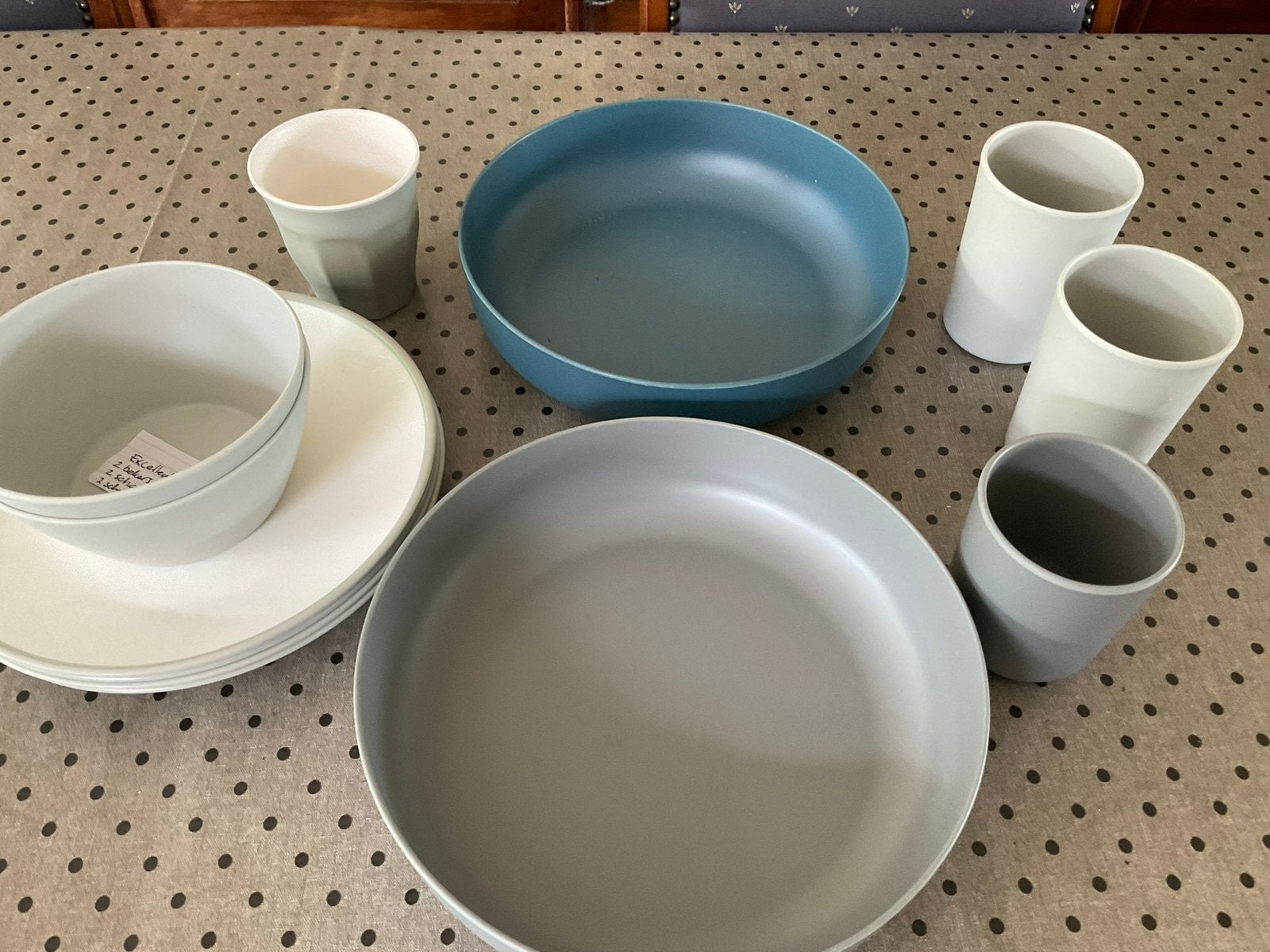 EXCELLENT HOUSEWARE kunststof servies grijs/blauw, Kunststof, Ophalen of Verzenden, Zo goed als nieuw, Overige stijlen