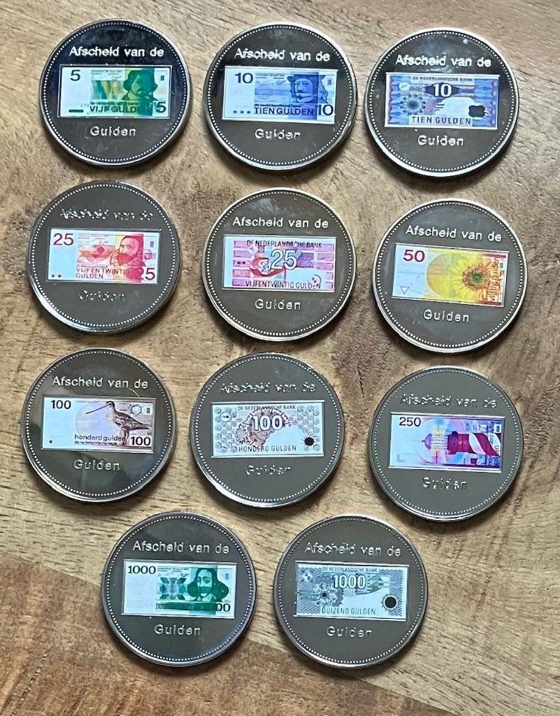grote serie penningen 'afscheid van de guldenbiljetten', Ophalen, Overige materialen, Nederland