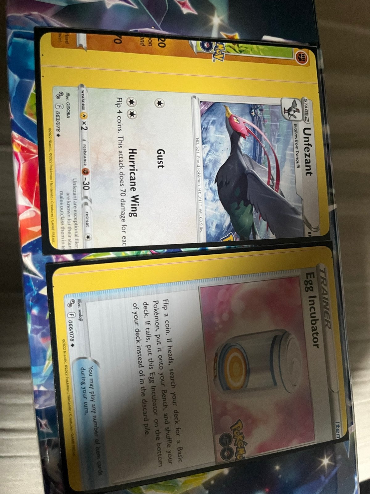 Pokemon kaarten met misdruk / misscut - Unfezant & Egg Incub, Ophalen of Verzenden, Zo goed als nieuw, Losse kaart