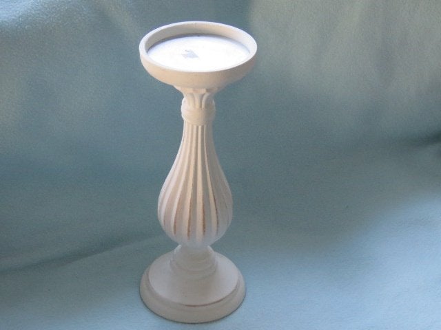Witte houten kandelaar 28 cm hoog, 25 tot 50 cm, Wit, Ophalen of Verzenden, Zo goed als nieuw