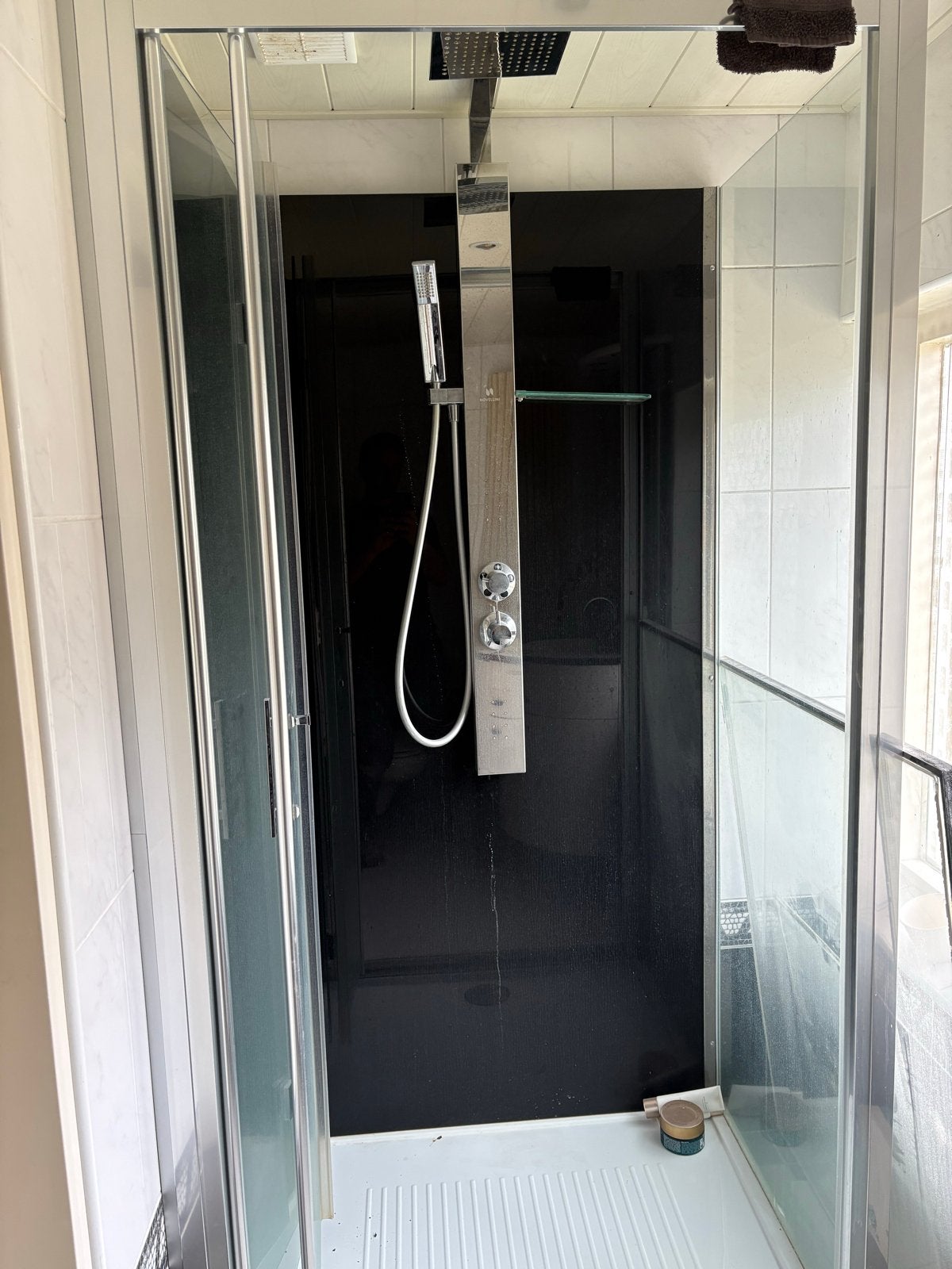 Moderne douchecabine met regendouche en handdouche, Ophalen, Gebruikt, Chroom, Douche