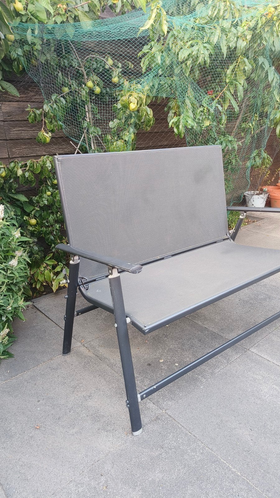 Inklapbare tuinbank - 117 cm breed x 97 cm hoog, Ophalen, Gebruikt, Metaal