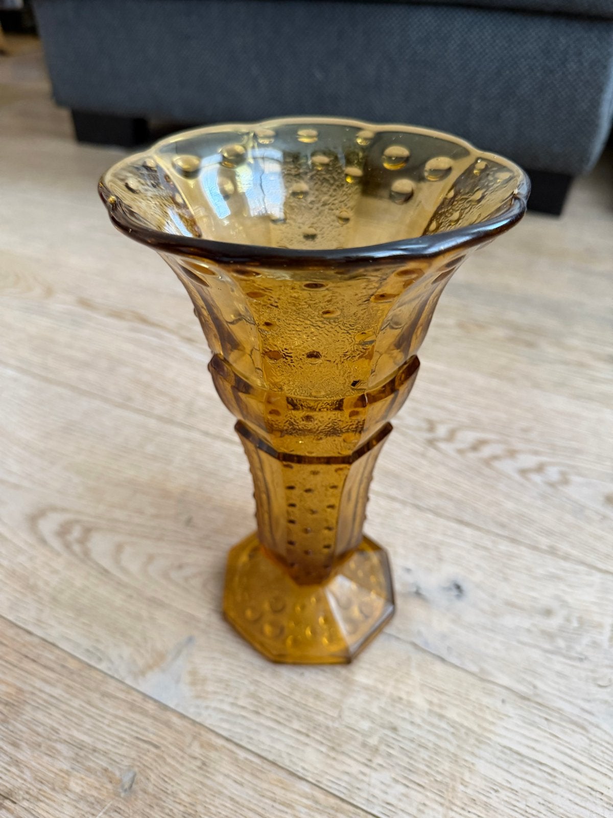 Vaas amber glas Reich & Co Krosno Boheems Art Deco, Antiek en Kunst, Ophalen