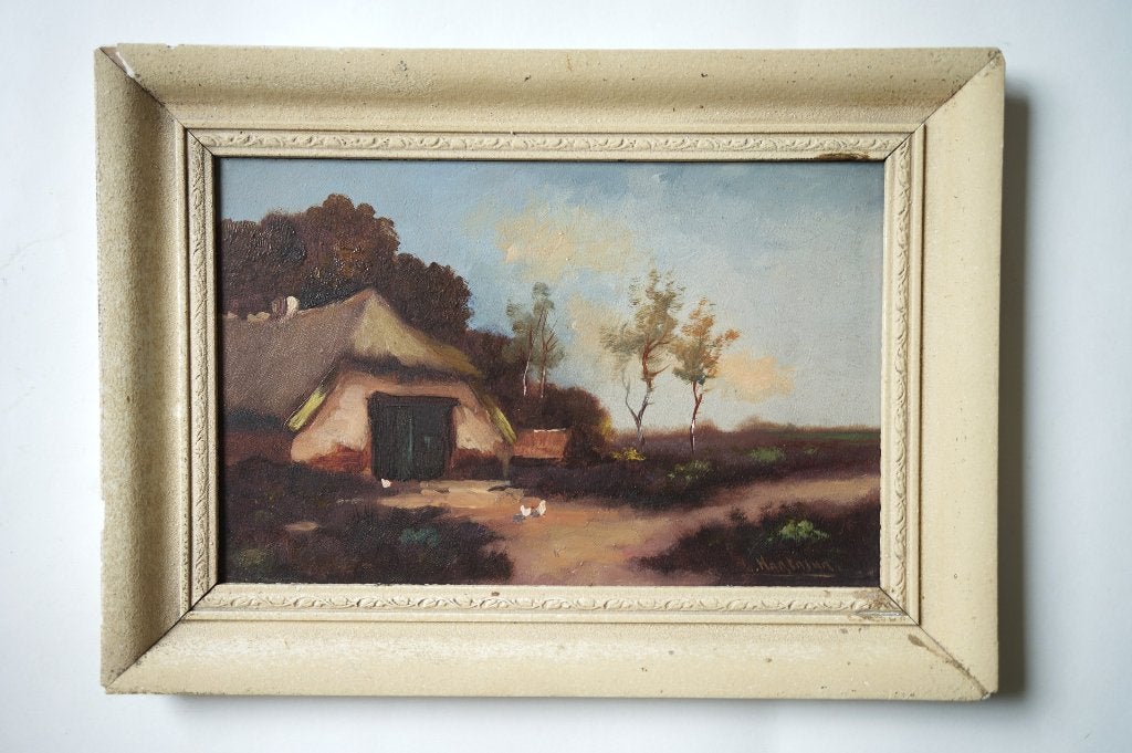 schilderij uit 20ste eeuw L. Hartman boerderij pad landschap, Antiek en Kunst, Ophalen of Verzenden