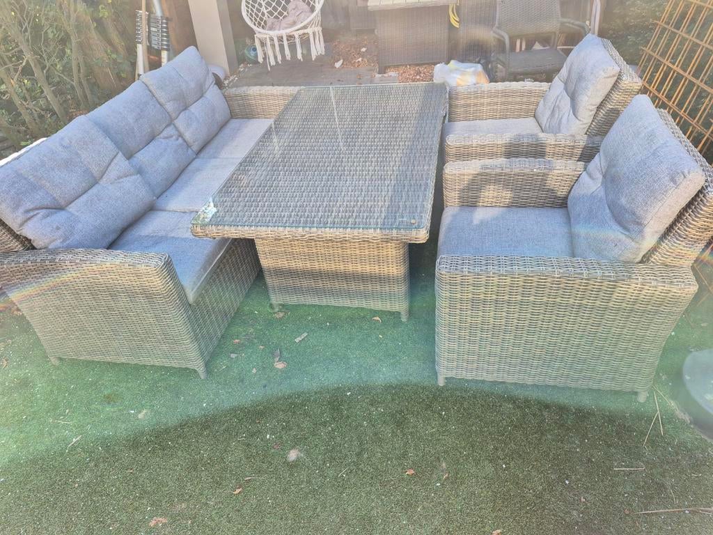 Mooie loungeset van Intratuin met glasplaat, Tuin en Terras, Tuinsets en Loungesets, Ophalen, 5 zitplaatsen, Gebruikt, Bank