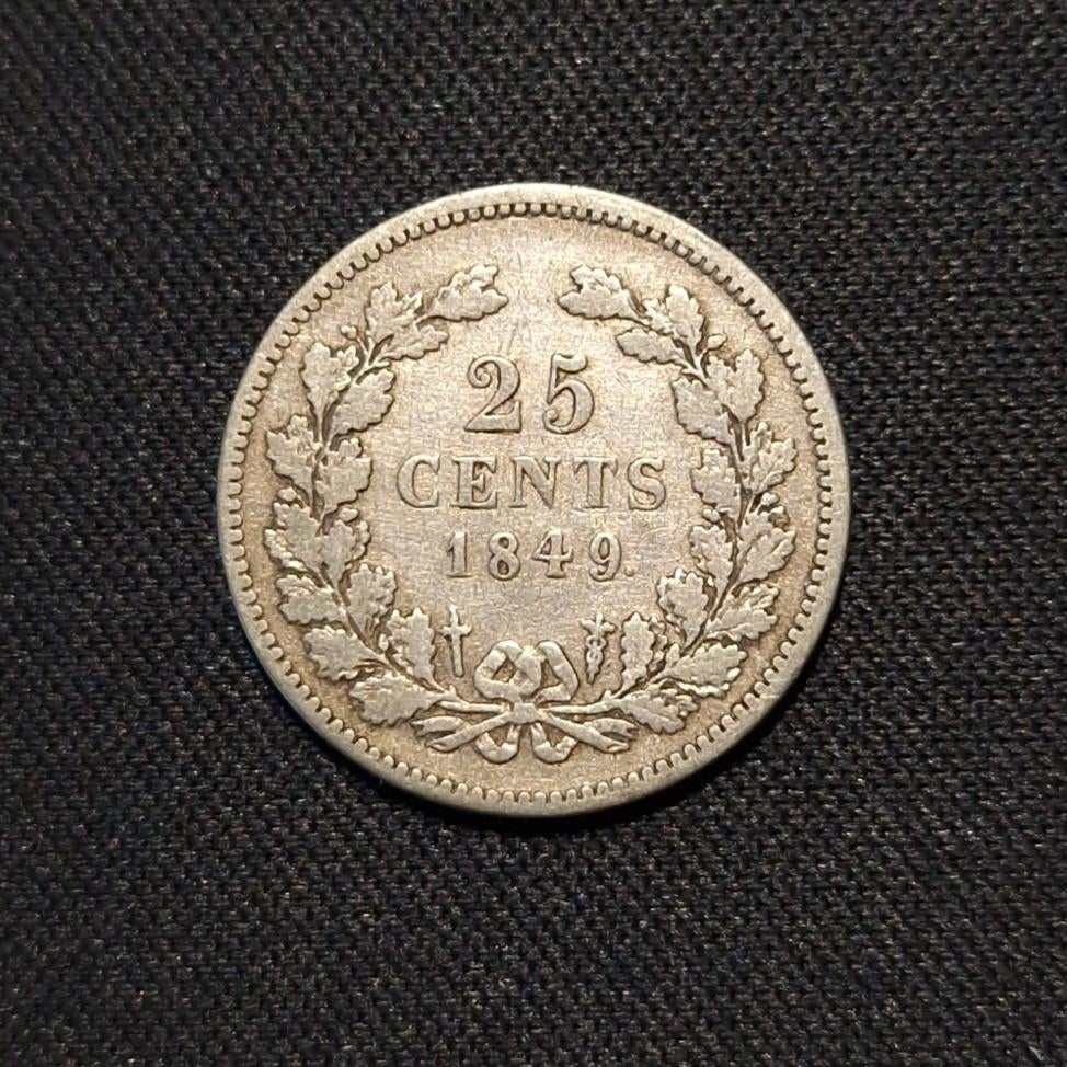 25 cent 1849 Willem 3, Postzegels en Munten, Munten | Nederland, Koning Willem III, Verzenden, Zilver, 25 cent