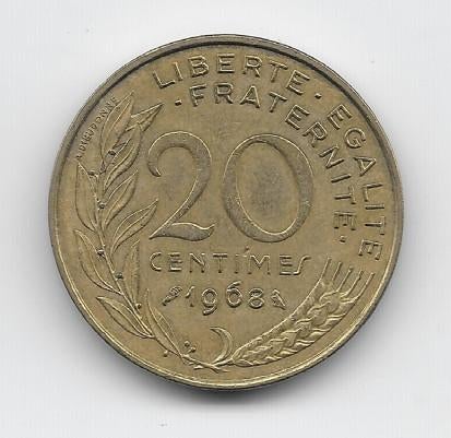 Frankrijk 20 centimes 1968 KM# 930, Verzenden, Frankrijk, Losse munt
